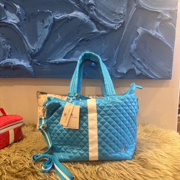 Oliver Thomas Tote Kitchen Sink Azure Blue White Stripe - Picture 3 of 4